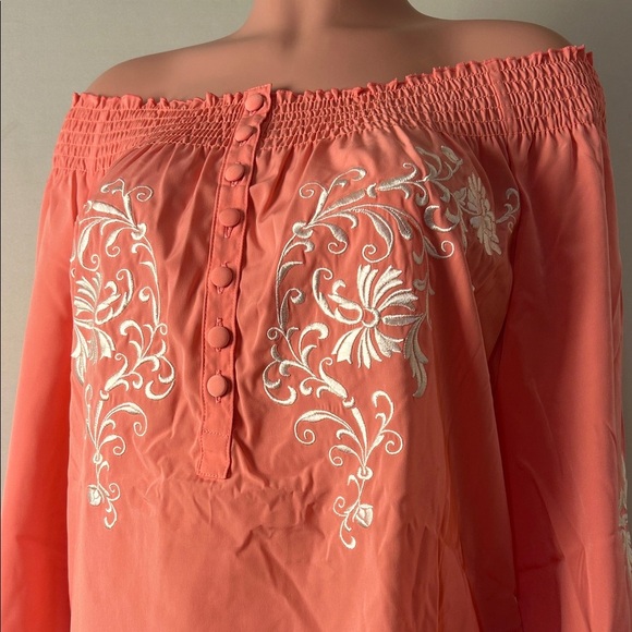 Woman Within Off -Shoulders Embroidered Peasant Top Tunic Size Medium New - Picture 3 of 11